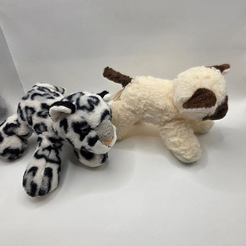 Aurora Plush Lot 2 Snow Leopard Siamese Cat Black White Cream 8in x 6in